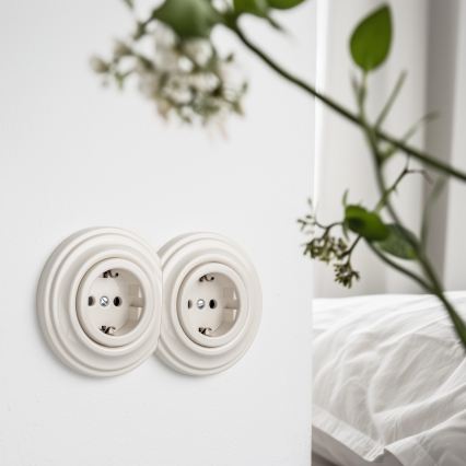 Reblig - Подвійна ретро-розетка для дому з рамкою SCHUKO 230V бежева