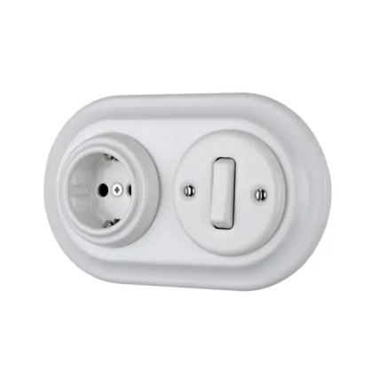 Reblig - Порцелянова ретро-розетка для дому без рамки 250V/16A біла