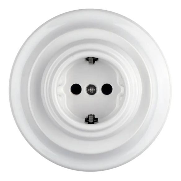 Reblig - Порцелянова ретро-розетка для дому з рамкою SCHUKO 250V/16A, біла