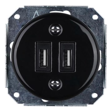Reblig - Порцелянова ретро USB-зарядна розетка без рамки 2x USB-A чорна