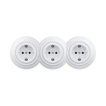 Reblig - Потрійна ретро-розетка для дому з рамкою SCHUKO 230V сніжно-біла