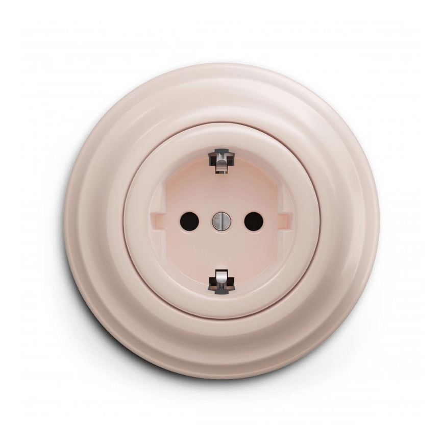 Reblig - Ретро домашня розетка з рамкою SCHUKO 230V/16A старо-рожева