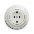Reblig - ретро-настенная розетка с рамкой SCHUKO 230V/16A керамическая белая