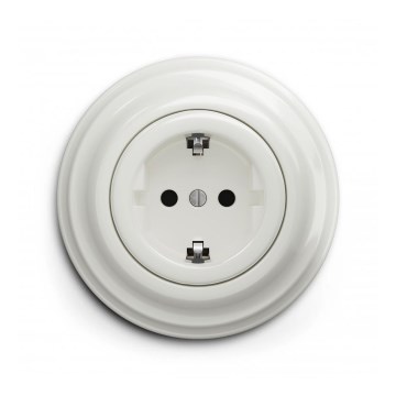 Reblig - ретро-настенная розетка с рамкой SCHUKO 230V/16A керамическая белая
