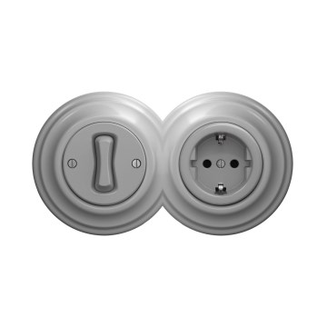 Reblig - Ретро однополюсный выключатель № 1 и розетка SCHUKO 230 В с рамкой, серый