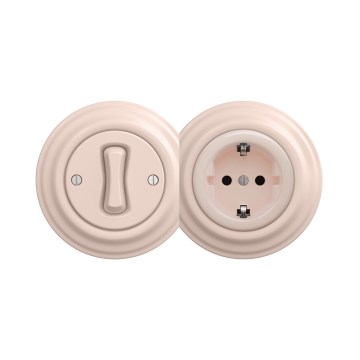 Reblig - Ретро однополюсный выключатель №1 и розетка SCHUKO 230 В с рамкой, цвет старо-розовый