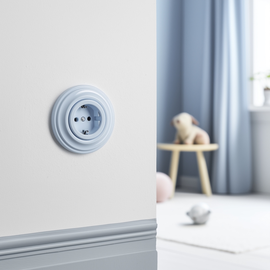 Reblig - Ретро побутова розетка з рамкою SCHUKO 230V/16A синя
