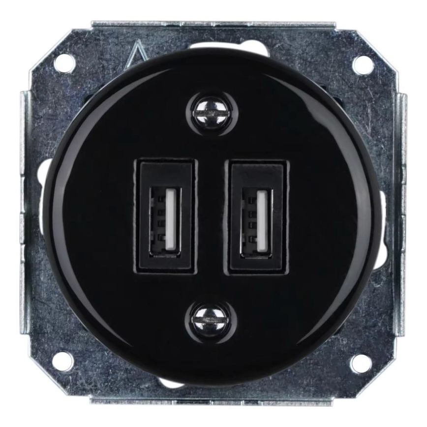Reblig - Ретро-порцеляновая USB-розетка без рамки, 2x USB-A, черная