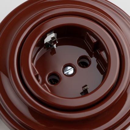 Reblig - Ретро-розетка бытовая с рамкой SCHUKO 230V/16A коричневая