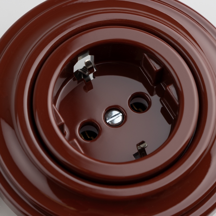 Reblig - Ретро-розетка бытовая с рамкой SCHUKO 230V/16A коричневая