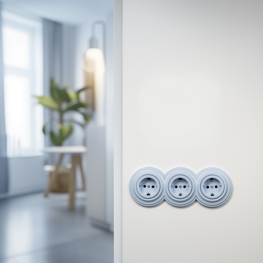 Reblig - ретро-розетка для дома без рамки SCHUKO 230V/16A, синяя