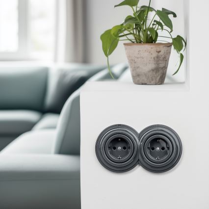 Reblig - Ретро розетка для дому без рамки SCHUKO 230V/16A антрацит
