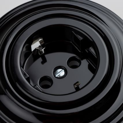 Reblig - Ретро-розетка для дому з рамкою SCHUKO 230V/16A чорна