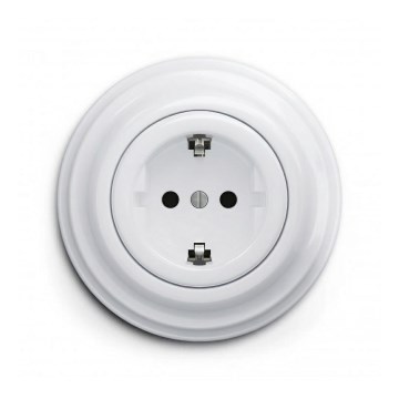 Reblig - ретро розетка для дому з рамкою SCHUKO 230V/16A сніжно-біла