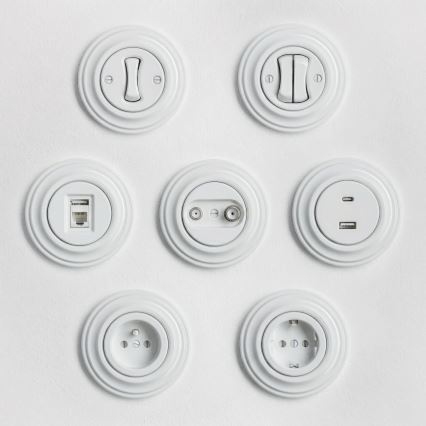 Reblig - ретро розетка для дому з рамкою SCHUKO 230V/16A сніжно-біла