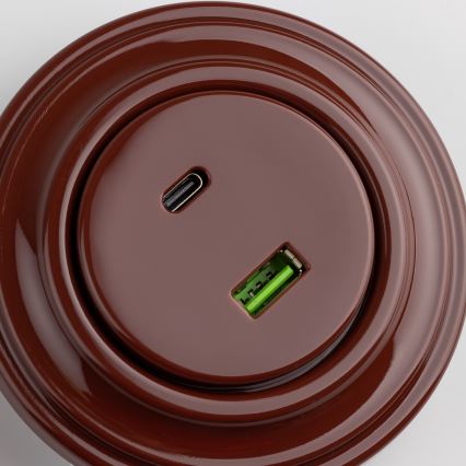 Reblig - Ретро USB-розетка A+C с рамкой, коричневая