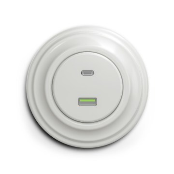 Reblig - Ретро USB-розетка A+C з керамічною рамкою, біла