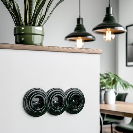 Reblig - Тройная ретро-розетка для дома с рамкой SCHUKO 230 В, зелёная