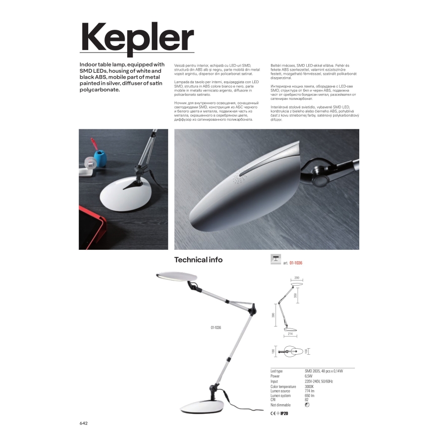 Redo 01-1036 - LED настільна лампа KEPLER LED/6,5W/230V біла