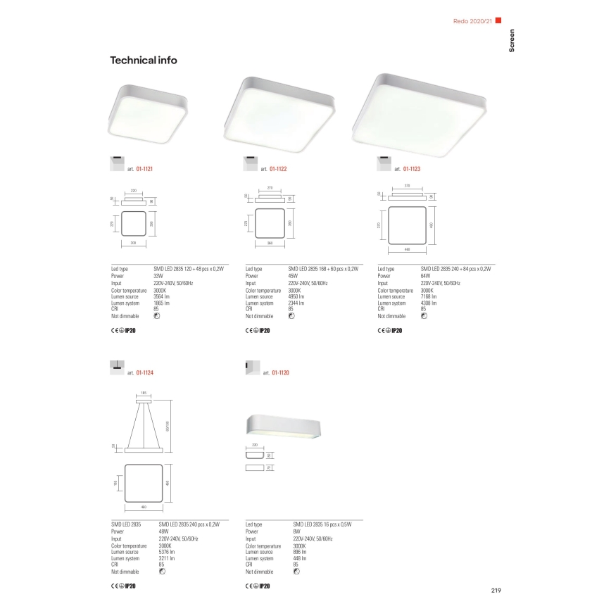 Redo 01-1124 - Светодиодная подвесная люстра SCREEN LED/48W/230V 3000K