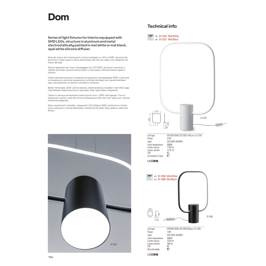 Redo 01-1227 - Светодиодная настольная лампа с диммером DOM LED/21W/230V черная