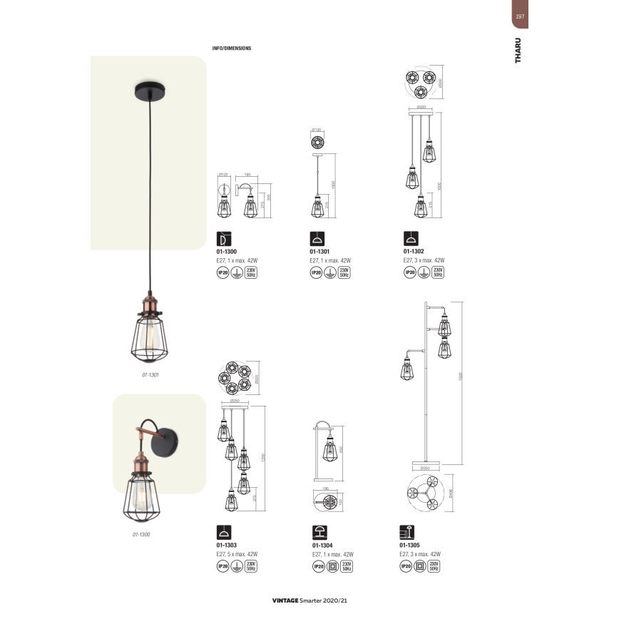 Redo 01-1301 - Люстра на тросе THARU 1xE27/42W/230V