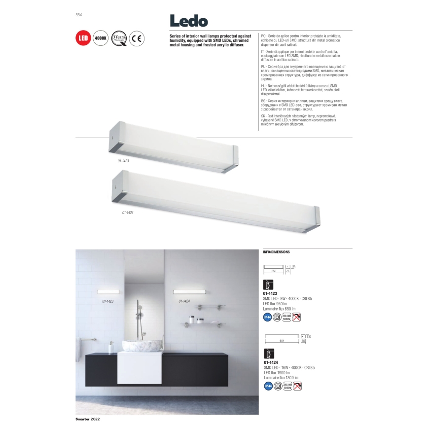 Redo 01-1423 - Світлодіодний настінний світильник для ванної кімнати LEDO LED/8W/230V IP44