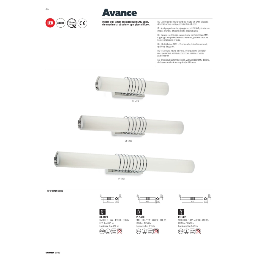 Redo 01-1431 - Світлодіодний настінний світильник AVANCE LED/14W/230V 63 см білий