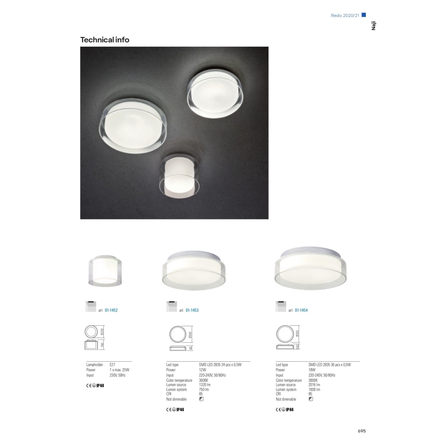 Redo 01-1453 - Светодиодный потолочный светильник для ванной комнаты NAJI LED/12W/230V диаметр 30 см IP44