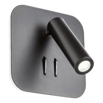 Redo 01-1492 - LED настенный светильник QUDA LED/6W/230V + LED/3W CRI 90 USB черный