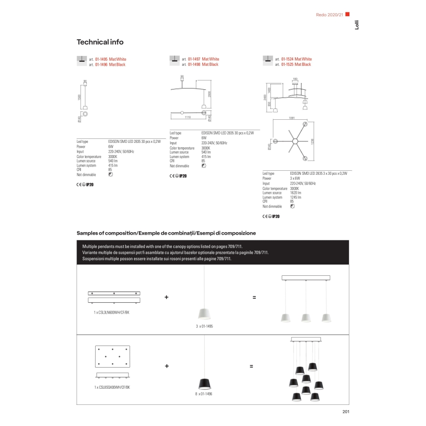 Redo 01-1495 - Подвесной светильник на тросе LOLLI LED/6W/230V Ø 14 см белый