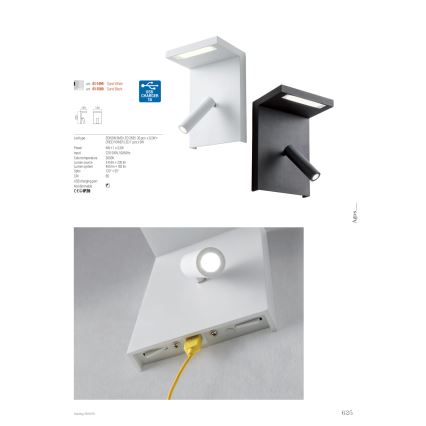 Redo 01-1500 - Світлодіодний настінний точковий світильник AGOS LED/6W/230V + LED/3,2W USB чорний