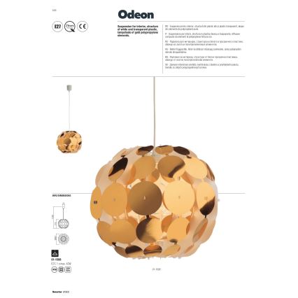 Redo 01-1508 - Підвісна люстра ODEON 1xE27/42W/230V діаметр 36 см золотий