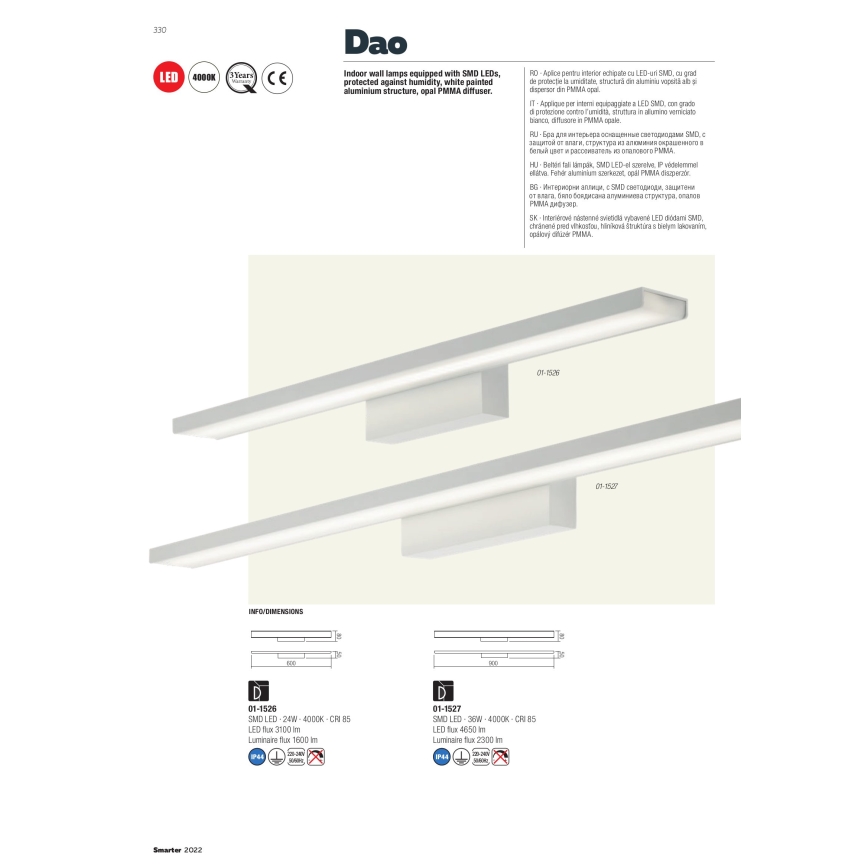 Redo 01-1527 - Светодиодная подсветка для зеркала в ванной комнате DAO 1xLED/36W/230V IP44