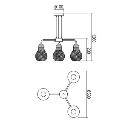 Redo 01-1579 - Підвісна люстра на шнурі EDISON 3xE27/42W/230V діам. 53 см чорна/мідна