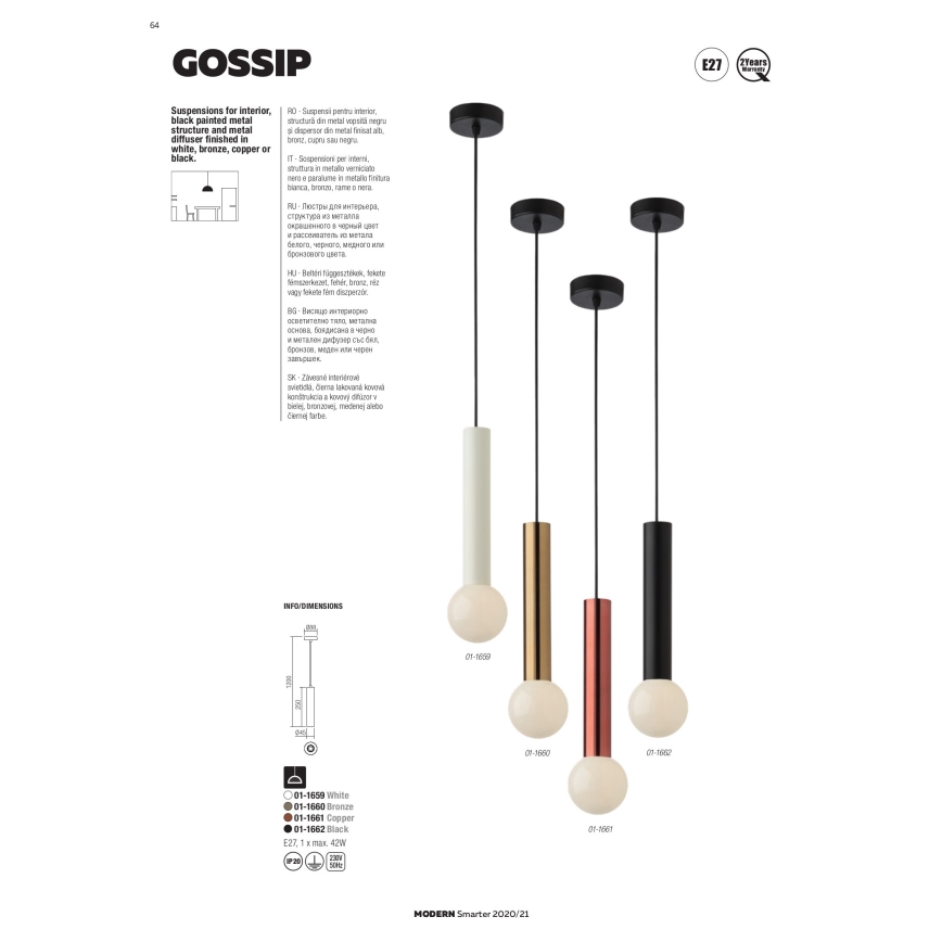 Redo 01-1661 - Подвесная люстра GOSSIP 1xE27/42W/230V медный