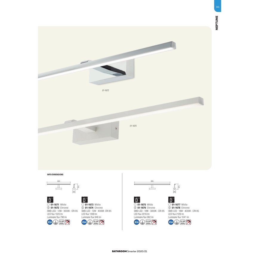 Redo 01-1675 - LED-светильник для зеркала в ванной NEPTUNE LED/18W/230V 89,5 см IP44 белый