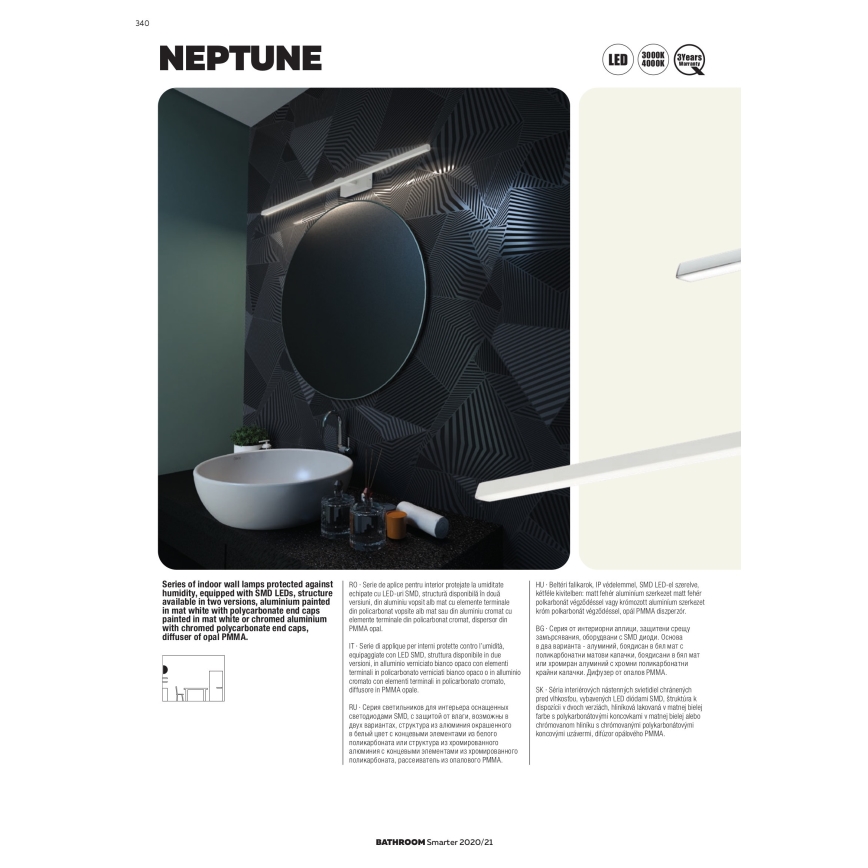 Redo 01-1675 - Світлодіодне підсвічування дзеркала у ванній кімнаті NEPTUNE LED/18W/230V IP44