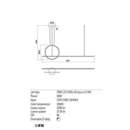 Redo 01-1734 - Светодиодная подвесная люстра с регулированием яркости GIOTTO LED/46W/230V белый