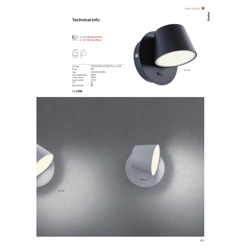 Redo 01-1739 - Світлодіодний настінний світильник SHAKER LED/6W/230V