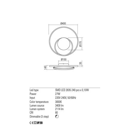 Redo 01-1789 - Светодиодный настенный светильник с регулированием яркости TORSION LED/27W/230V белый