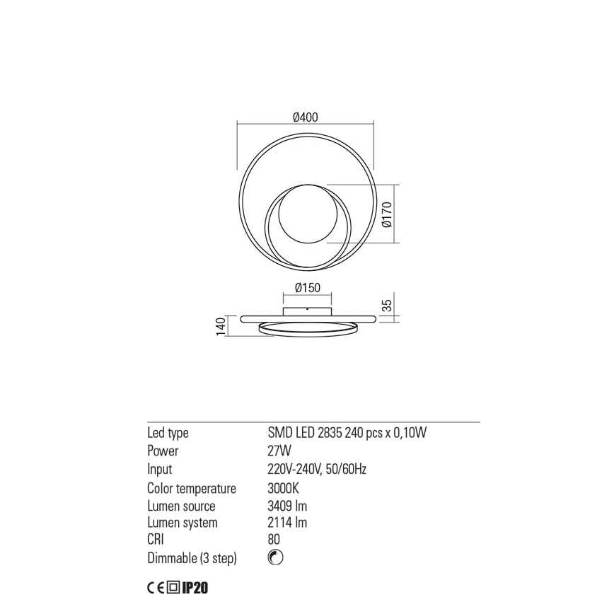 Redo 01-1790 - Светодиодный настенный светильник с регулированием яркости TORSION LED/27W/230V бронзовый