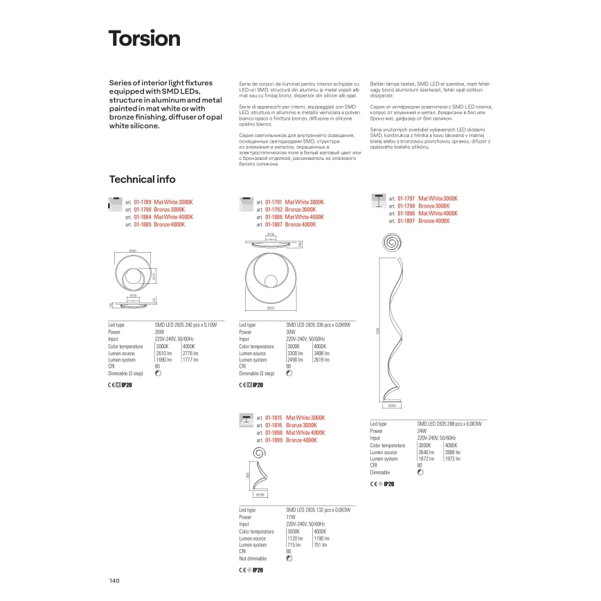 Redo 01-1792 - Светодиодный потолочный светильник с регулированием яркости TORSION LED/30W/230V бронзовый