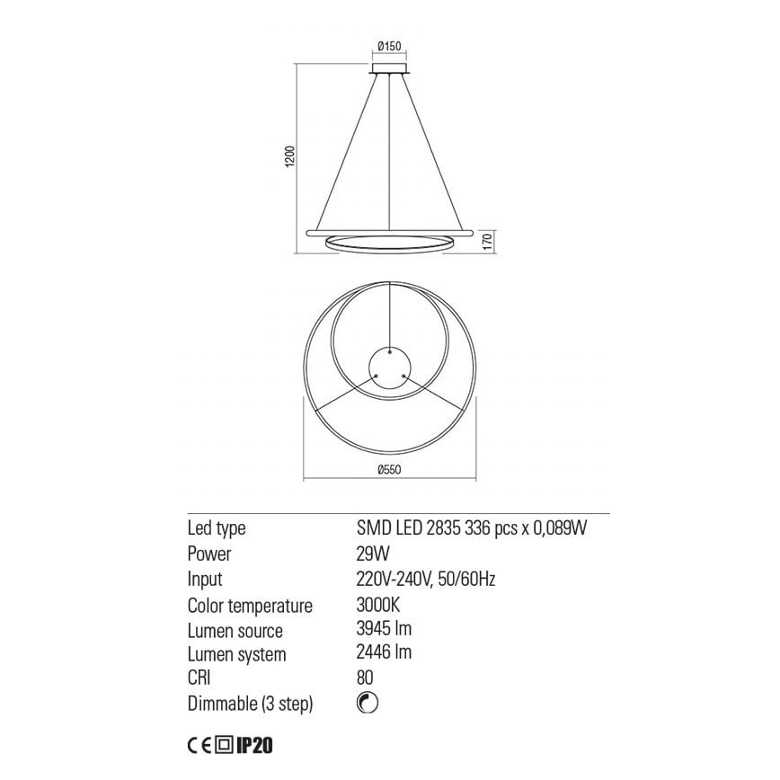 Redo 01-1793 - Світлодіодна підвісна люстра з регулюванням яскравості TORSION LED/29W/230V діаметр 55 см білий
