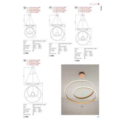 Redo 01-1796 - Светодиодная люстра на тросе TORSION LED/40W/230V бронза