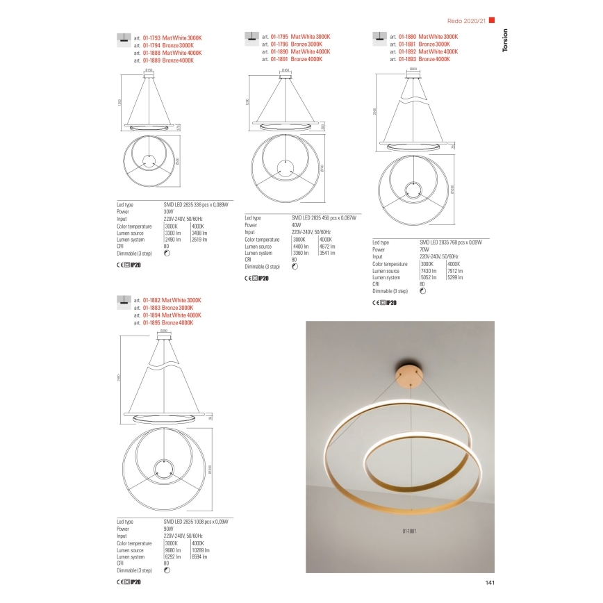 Redo 01-1796 - Світлодіодна підвісна люстра TORSION LED/40W/230V