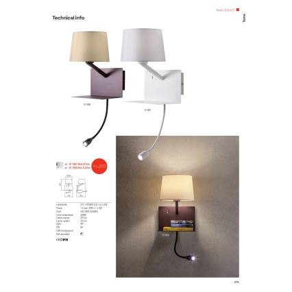 Redo 01-1807 - LED настенный светильник с гибкой лампой TOMO 1xE27/42W/230V + LED/3W/230V белый