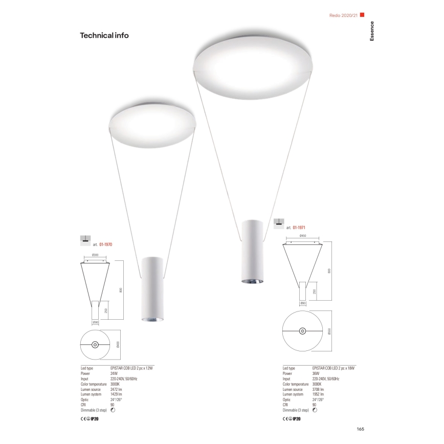 Redo 01-1970 - Світлодіодна підвісна люстра з регулюванням яскравості ESSENCE LED/24W/230V CRI 90 3000K білий