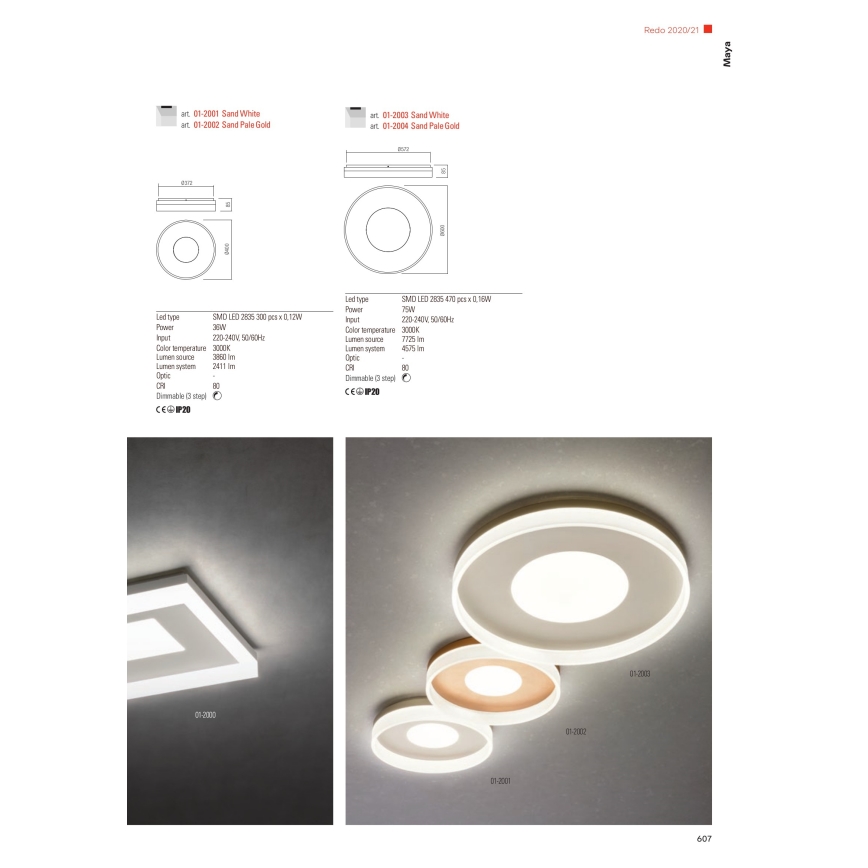 Redo 01-2000 - LED диммируемый потолочный светильник MAYA LED/55W/230V, 51×51 см, золотой