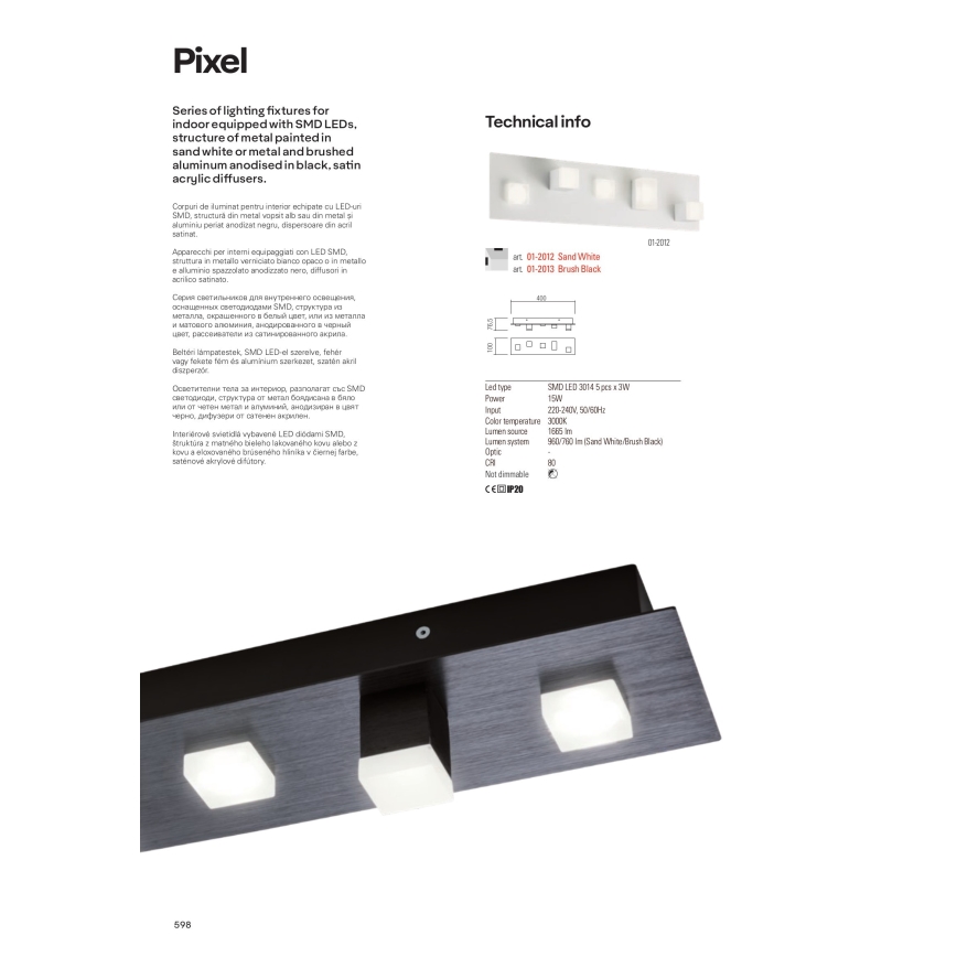 Redo 01-2017 - Стельовий LED світильник PIXEL LED/48W/230V 3000K 45x45 см чорний